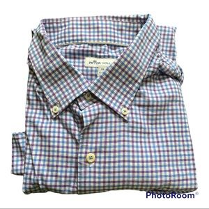 Peter Millar Casual Button Down Shirt Size XL Blue Purple Check Pattern